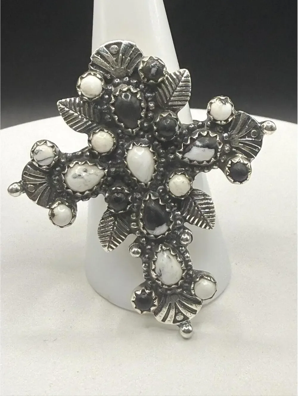 White Buffalo  Cross Ring - 825 sterling silver ring